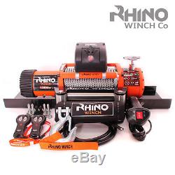 12v Electric Winch 13500lb RHINO, Heavy Duty, 4x4 Recovery + Mounting Plate