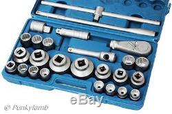 26 Pc 3/4 and & 1 Inch Drive Ratchet Socket Extension Set 21 65mm Heavy Duty