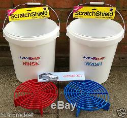 2 x Grit Guard Scratch Buckets and Shields, with Autosmart labels 20L Litre
