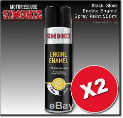 2 x Simoniz Engine Enamel Gloss Black Aerosol Car Spray Paint 500ml SIMVHT32D