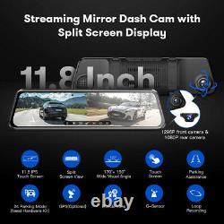 AZDOME 11.8 Mirror Car Dash Camera Touch Screen Dual Front and Rear Cam