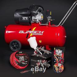 Air Compressor 100L + LVLP Spray Gun + 10m Air Hose + paint car DVD Burisch