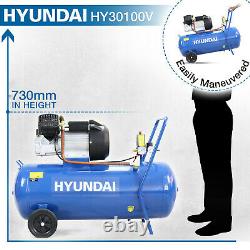 Air Compressor 100L Litre V-Twin 3hp 14cfm 115psi 8bar 5pc air tool kit HYUNDAI