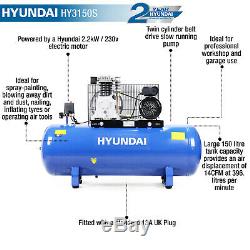 Air Compressor 150L Litre Belt Drive 3hp 145psi 10bar 14cfm 2cy HYUNDAI