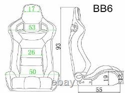BB6 Reclining Bucket Sports Seats Black / Diamond Stitch Alacantra UNIVERSAL