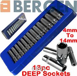 BERGEN 1/4 Drive Deep Socket Set Single Hex Drive Long Reach Deep Sockets 13pcs