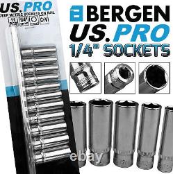 BERGEN 1/4 INCH Drive Deep Socket Set Long Reach Sockets 4mm-13mm 11pc 6PT Hex