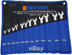 BERGEN EXTRA LONG Spanners 12pc Long Reach Combination Wrench Spanner Set 8-19mm