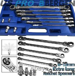 BERGEN Extra Long Double Flexi Ratchet Spanners Aviation Wrench 8-19mm & Adaptor