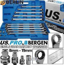 BERGEN Extra Long Double Ring Aviation Spanners With Ratchet End 8-19mm Wrenches