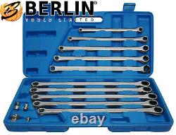 BERGEN Extra Long Double Ring Aviation Spanners With Ratchet End 8-19mm Wrenches