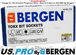 BERGEN Extra Long Star Torx Bit Socket Set 3/8Dr 8pc T25 T27 T30 T40 T50 T55T60