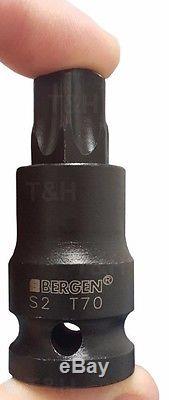 BERGEN IMPACT TORX BIT Sockets Set 1/2 Drive Impact TX Star Sockets T20 To T70