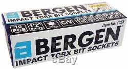 BERGEN IMPACT TORX BIT Sockets Set 1/2 Drive Impact TX Star Sockets T20 To T70