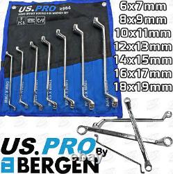 BERGEN Offset Double Ring Spanners 12 Point Swan Neck Double Box Wrench 7pc Tool