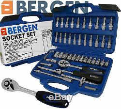 BERGEN Socket Set 46pc 1/4 Drive Tool Set With Ratchet Torx Hex UJ Adaptor PZ2