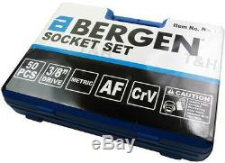 BERGEN Sockets & DEEP Socket Set 3/8 Drive Tool Set With Ratchet Metric & AF 50