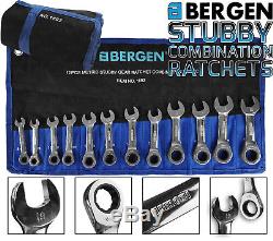 BERGEN Stubby Combi Ratchet Spanner 12pc Combination Wrench Tool Set 8-19mm