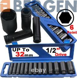 BERGEN Thin Wall DEEP IMPACT Sockets Set 1/2 Drive Long Reach Impact Sockets 6P