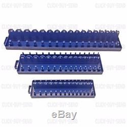 Blue 3 Piece Socket Stand Tray Rack Storage Rail Holder 1/2 3/8 1/4 Sockets