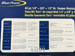 Blue Point 43 Pcs 1/4 3/8 1/2 Dr. Tamper Resistant Torx Socket Set Snap On