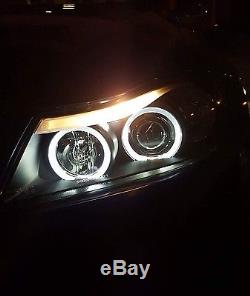 Bmw 3 Series E90 4 Door Saloon & E91 Estate Pair Black Led Angel Eye Headlights