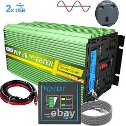 EDECOA Power Inverter 12V to 240V Pure Sine Wave 1000W converter LCD USB Port UK