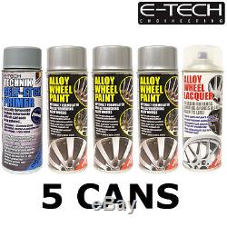 E-Tech 3x Metallic Silver 1x Lacquer 1x Etch Primer Car Alloy Wheel Spray Paint