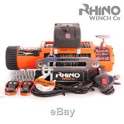 Electric Recovery Winch 12v 13500lb, Heavy Duty 4x4 Dyneema Synthetic Rope RHINO