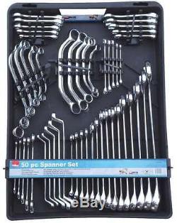 HILKA 50pc large Spanner wrench Set Metric combination ring open end obstruction