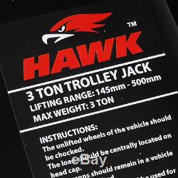 Hawk 3 Ton Quick Lift Steel Garage Workshop Hydraulic Floor Trolley Lifting Jack