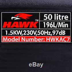 Hawk Tools 50 Litre Upright Vertical Garage Workshop 8 Bar Air Compressor Kit
