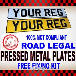 High Quality Pressed Metal Number Plates Rear & Front Pair 100% Uk Road Legal
