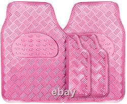 Metallic Girls Pink Heavy Duty Checker Plate Rubber Interior Car Floor Mats Set