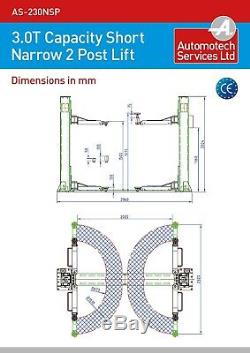 Narrow Short 2 Post Lift Car Vehicle Ramp / Lift / Hoist 3.0 T / Two Post Ramp