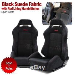 New (Pair) UNIVERSAL Suede Fabric Bucket Sport Racing Car Seat Fully Reclineable