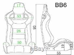 Pair BB6 Reclining Titling Bucket Sports Racing Seats Black + Universal Runners