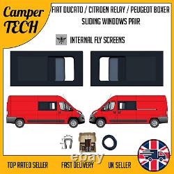 Peugeot Boxer 06-25 MWB/LWB/XLXB SLIDING windows with FLY-SCREENS + Kit & U-Trim