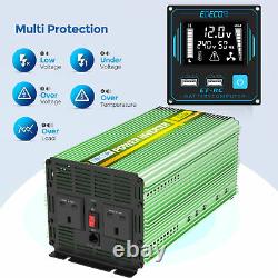 Power Inverter 2000W 4000W DC 12V to AC 240V USB LCD UK Plugs Car Camper EDECOA