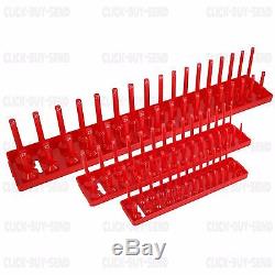 Red 3 Piece Socket Stand Tray Rack Storage Rail Holder 1/2 3/8 1/4 Sockets
