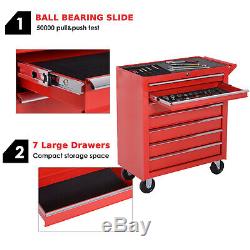Roller Tool Cabinet Storage Chest Box 7 Drawers Roll Wheels Garage Workshop Red