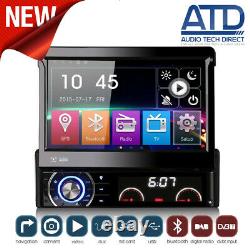 Single DIN SatNav Car Radio Flip Out Bluetooth DAB GPS CD Stereo Head Unit 7