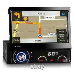 Single DIN SatNav Car Radio Flip Out Bluetooth DAB GPS CD Stereo Head Unit 7