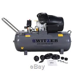 SwitZer Air Compressor 100L Litre LTR 3HP 8 BAR 230V 14CFM + Wheel AC005 Grey