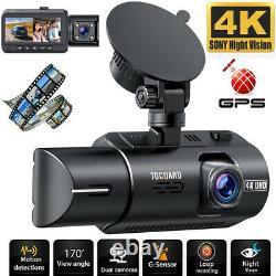 TOGUARD 4K+1080P Dual Dash Cam 3 Front Inside Cabin GPS Car Camera Night Vision