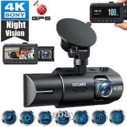 TOGUARD 4K+1080P Dual Dash Cam 3 Front Inside Cabin GPS Car Camera Night Vision