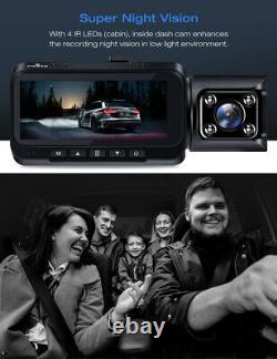 TOGUARD 4K+1080P Dual Dash Cam 3 Front Inside Cabin GPS Car Camera Night Vision