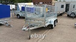 Twin Axle 8ft X 4 Ft Cage Car Trailer 750kg Unbraked With High Mesh Sieds 800mm