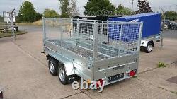 Twin Axle 8ft X 4 Ft Cage Car Trailer 750kg Unbraked With High Mesh Sieds 800mm