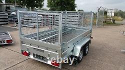 Twin Axle 8ft X 4 Ft Cage Car Trailer 750kg Unbraked With High Mesh Sieds 800mm